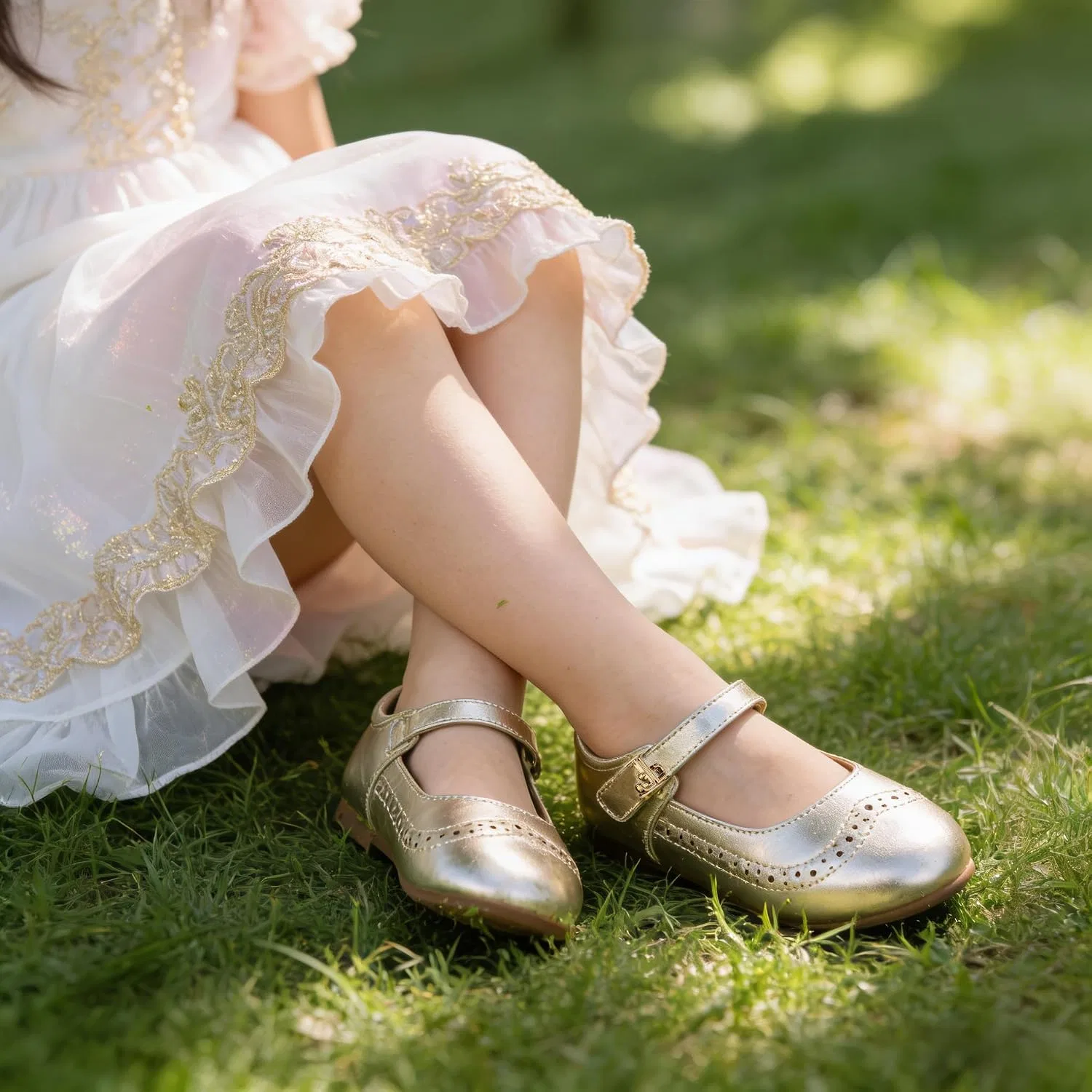 Детские туфли Мэри Джейн для девочек Retro Brogue Style THEE BRON, Moonlit Gold — фото 2