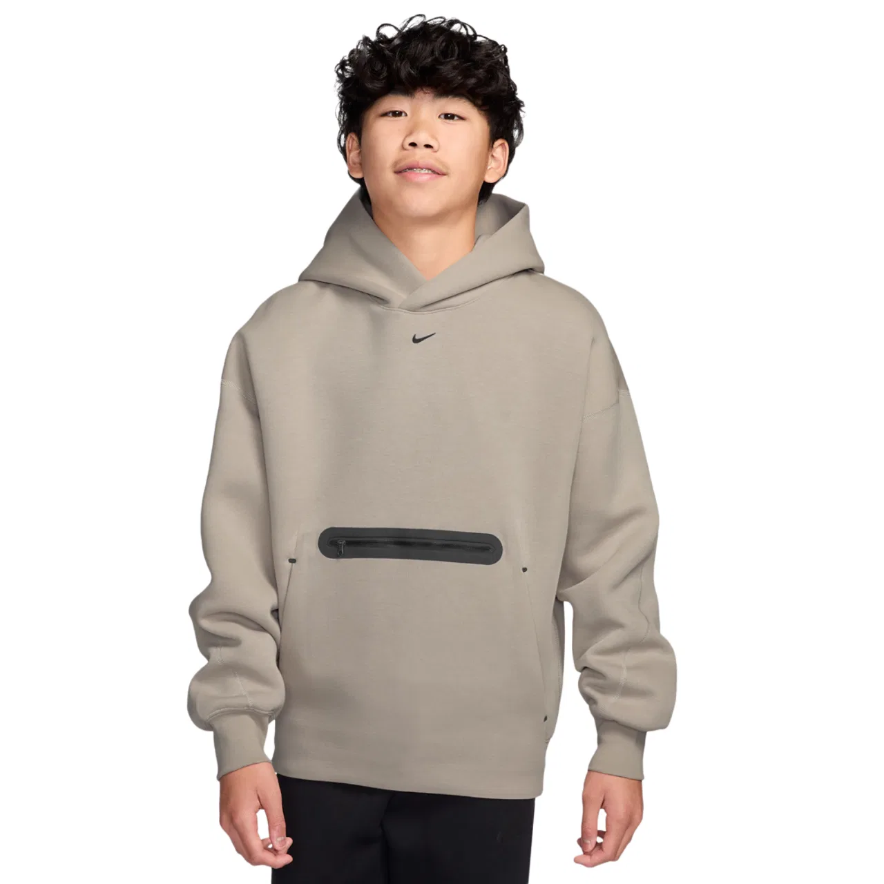 Худи для мальчиков Oversized Pullover Tech Fleece Nike, бежевый/черный