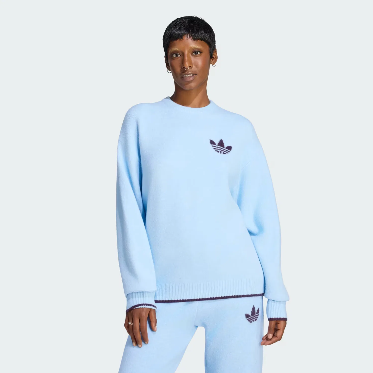 Женский свитшот свободного кроя ESS Knit Tipping Crew Adidas Originals, небесно-голубой/благородный красный