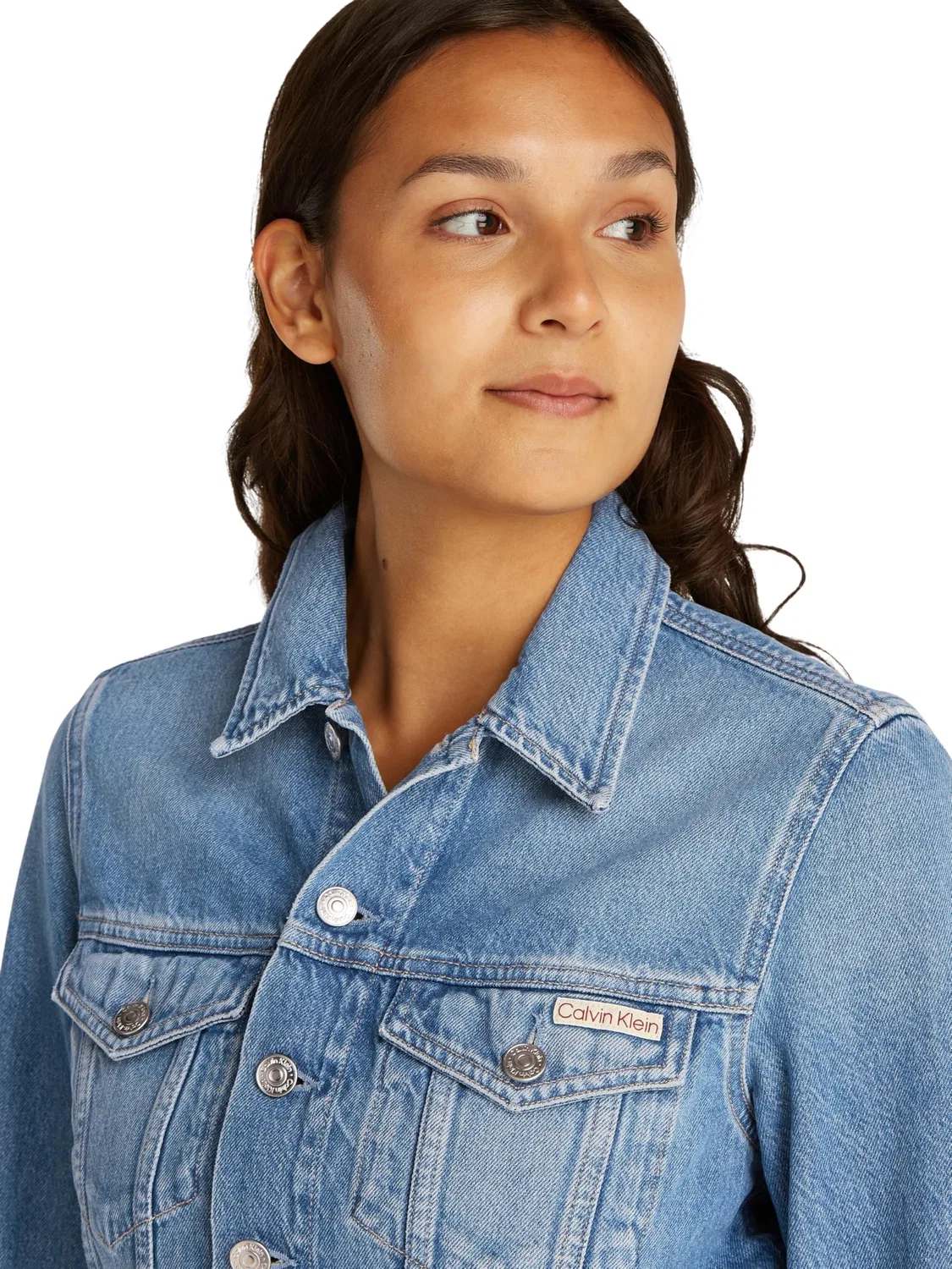 Женская джинсовая куртка-тракер с нагрудными карманами 90's Denim Trucker Calvin Klein, Denim (Den Light) — фото 3