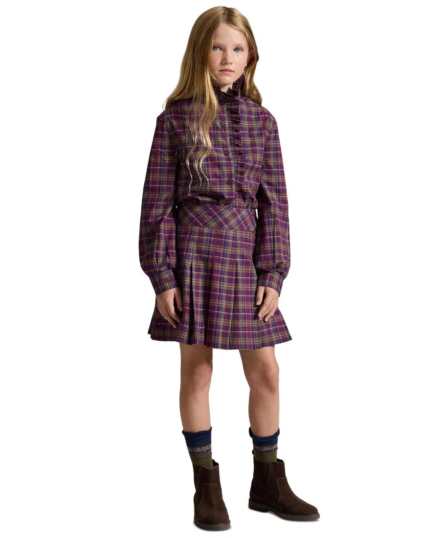 Юбка из хлопкового поплина с плиссе и принтом Polo Ralph Lauren, 240 Purple-Green Multi Plaid — фото 2
