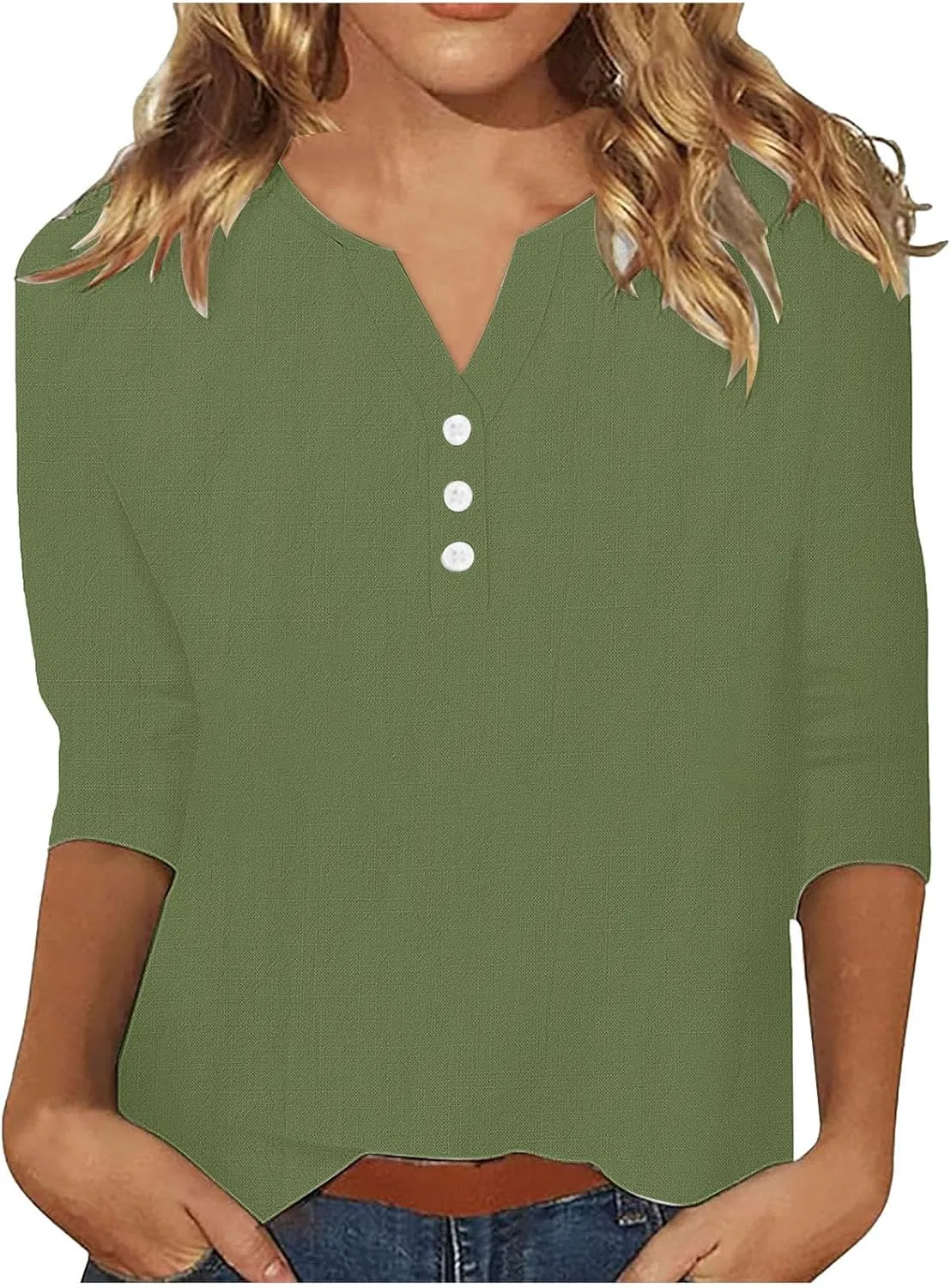 Женская футболка с 3/4 рукавом V-образным вырезом Classic, Green