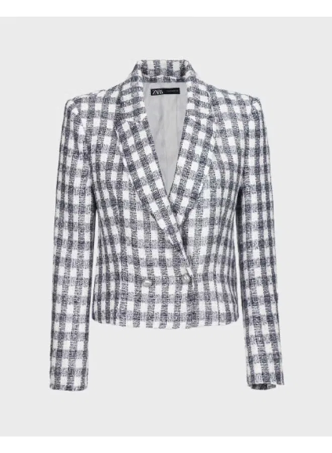 Блейзер клетчатый Zara, синий с белым
