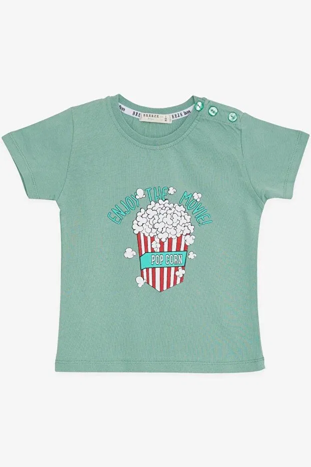 Детская футболка с принтом Pop Corn Printed Breeze, Mint Green