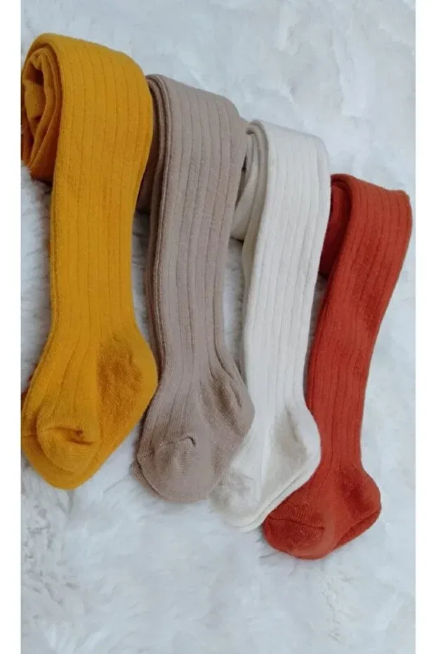 Детский комплект носков-колготок из 4 пар с ребристой вязкой Bebeğime Çorap, Mustard-Beige-Cream-Kiremit — фото 2