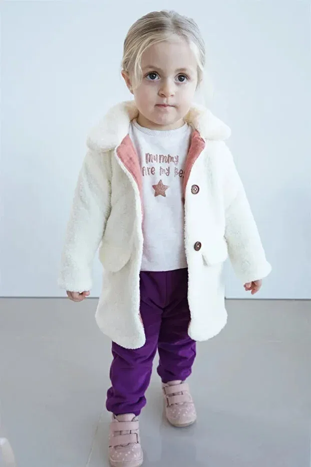 Детское пальто для девочек хлопковое X silk atlas baby girl and child colorful lined plush coat Nurbeli, Ecru — фото 2