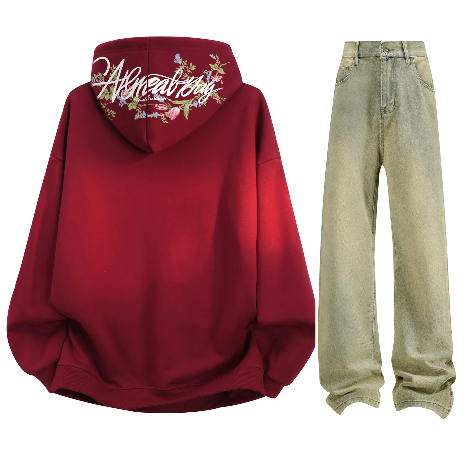 Детский комплект из свитшота и джинсов с капюшоном Burgundy Sweatshirt+Yellow Mud Jeans Paul Costelloe
