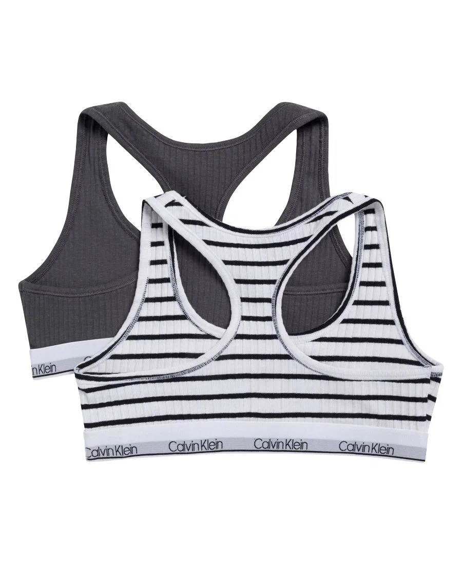 Комплект из 2 бюстгальтеров-топов без застежек с широкой резинкой Calvin Klein, Black Stripe/White — фото 2