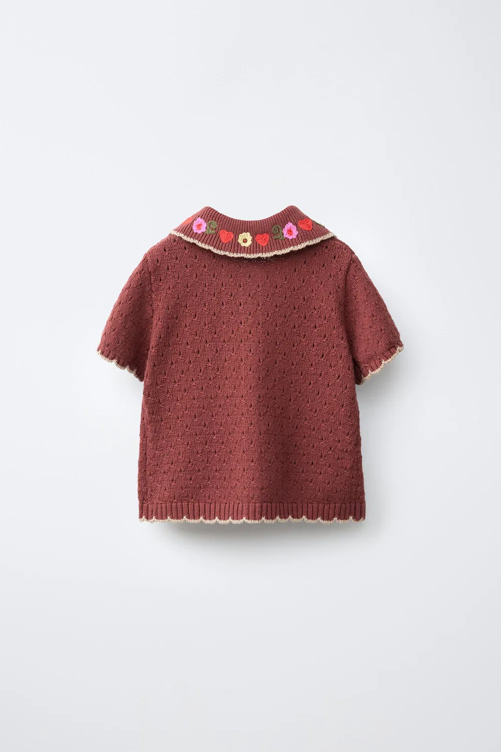 Вязаная рубашка-поло с вышитыми цветами SISSEL EDELBO X ZARA KIDS, Brown — фото 2