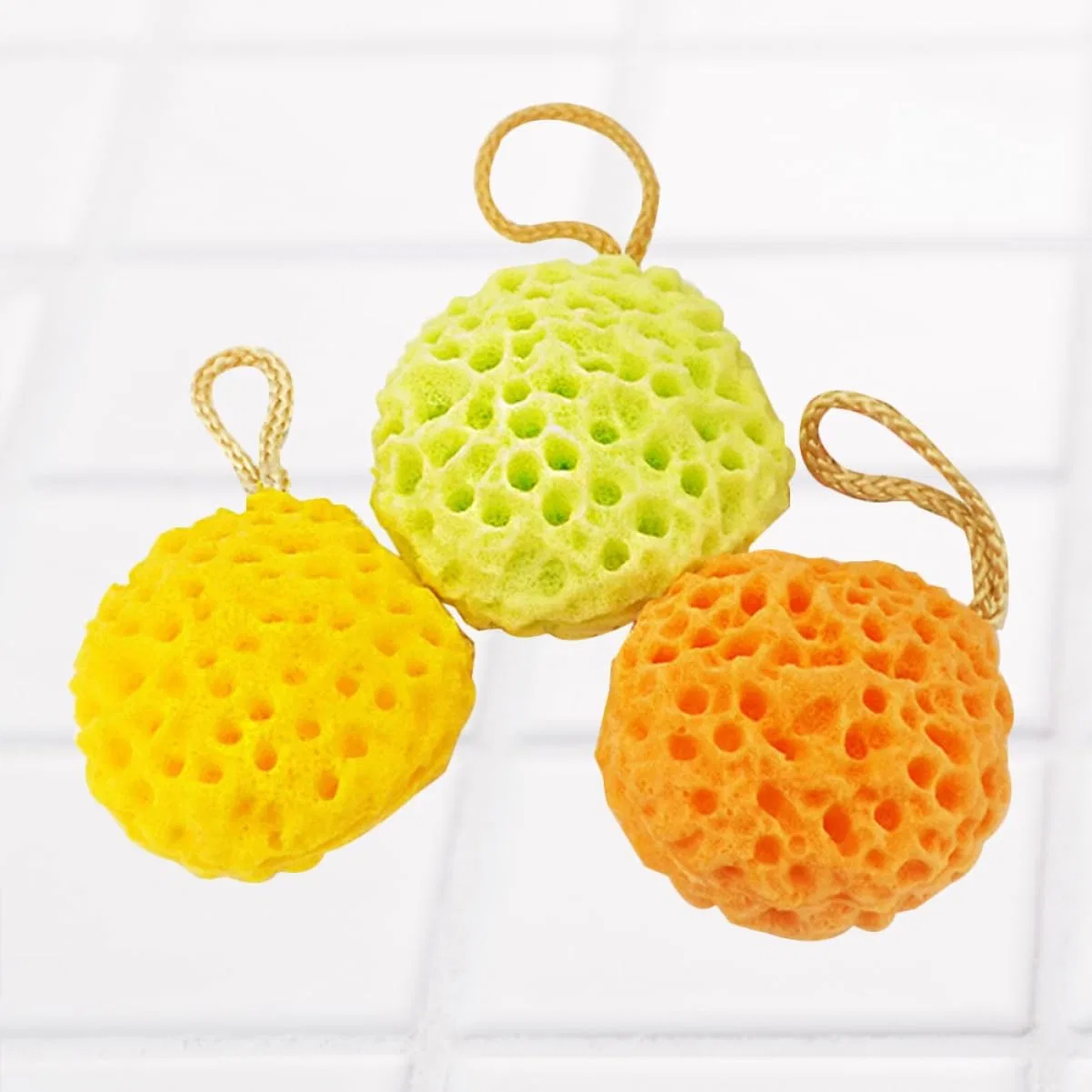 Мочалка для душа Honeycomb Bath Ball, ENESEA, 9 шт, 11x9x5 см, Yellow + Green + Orange Ball — фото 4