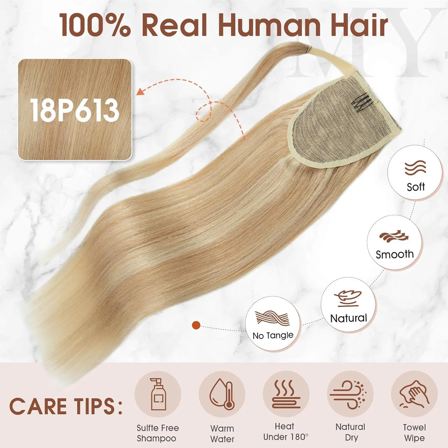 Накладной хвост из натуральных волос «#18P613» от MY-LADY My-Lady, 18P613 Ash Blonde/Blonde — фото 3