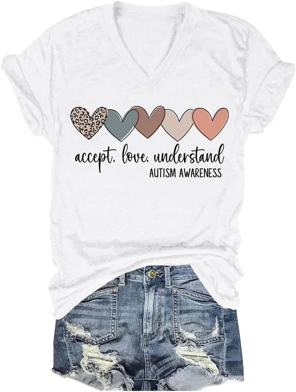 Футболка с V-образным вырезом Accept Understand Love Autism Awareness