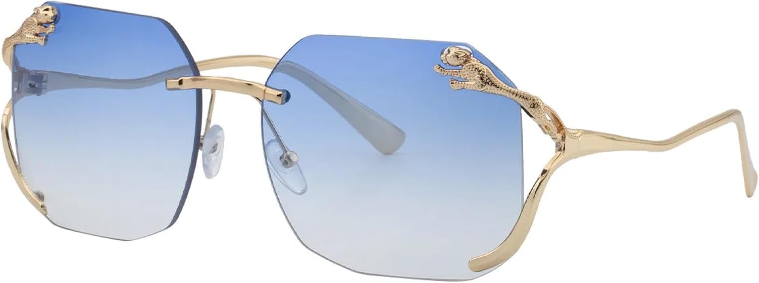 

Большие солнцезащитные очки без оправы для женщин и мужчин, винтажные, в стиле панк, с металлическим леопардовым принтом, роскошные, популярные, с защитой от УФ-излучения TYUVIVO, Blue