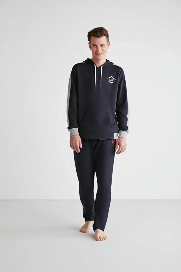 Мужской хлопковый комплект пижамы с капюшоном U.S. Polo Assn., Dark Blue — фото 4