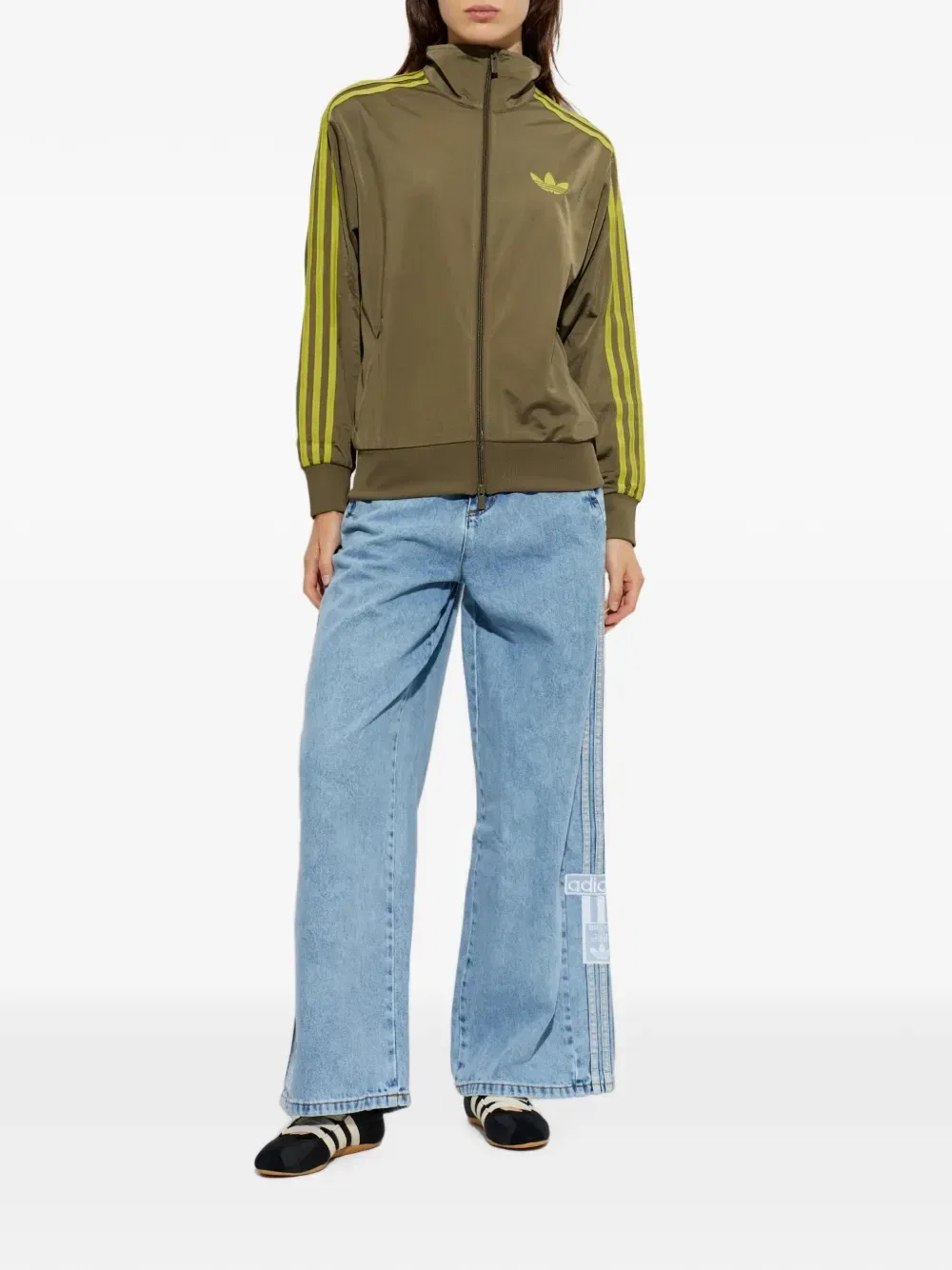 Куртка с логотипом и деталями в полоску Adidas, зеленый — фото 2