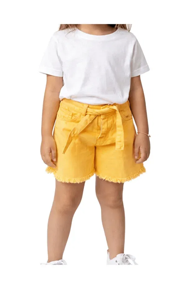 Детские шорты для девочек из габардина с поясом и кисточками Generic Brands, Yellow — фото 2