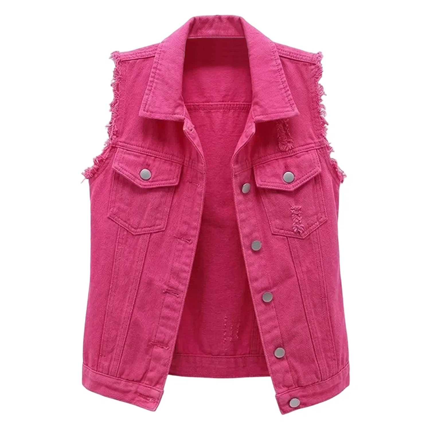 Женский джинсовый жилет без рукавов, Rosso rosa