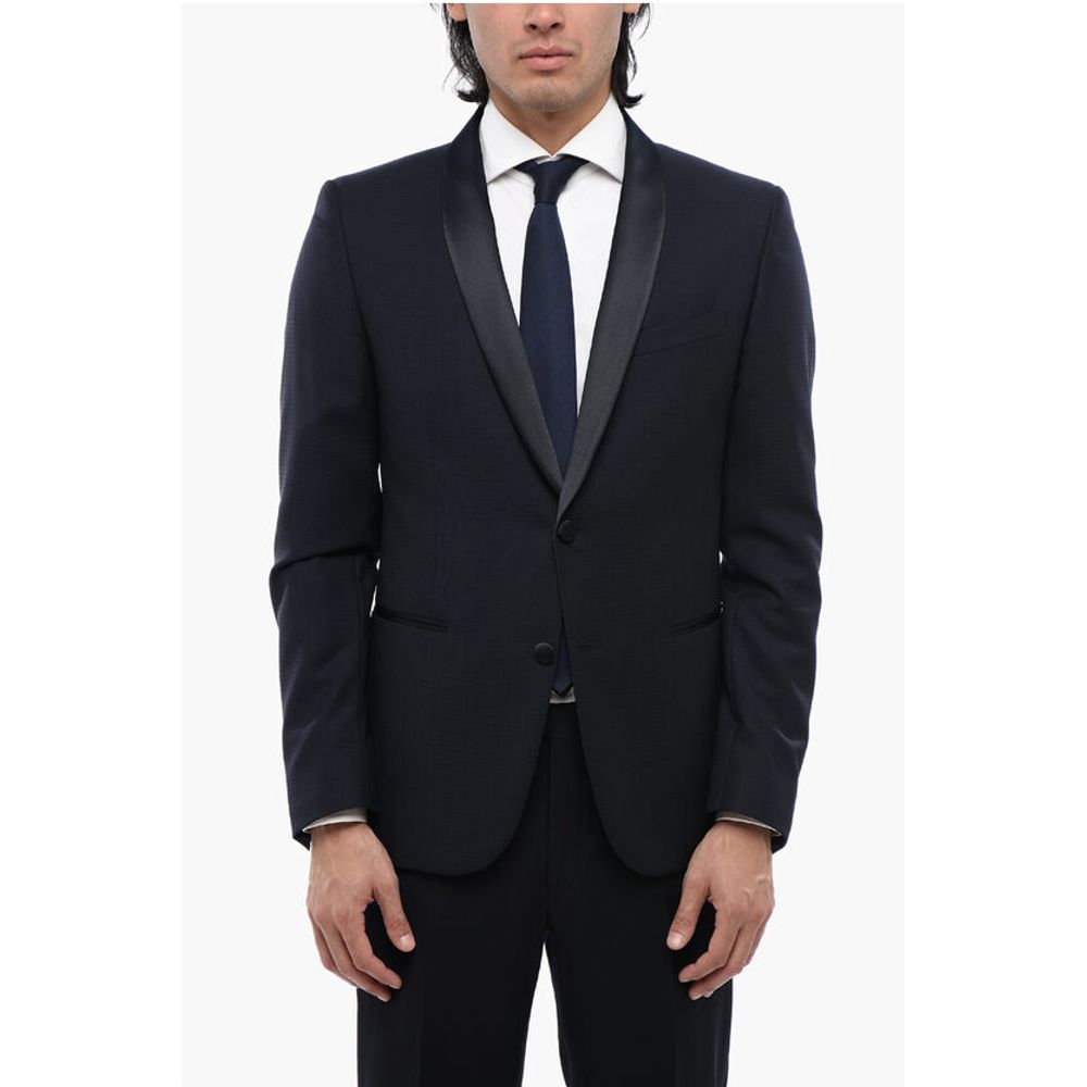 

CC COLLECTION Натуральная шерсть Боковые разрезы Шаль Лацкан Смокинг Блейз Corneliani, Blue