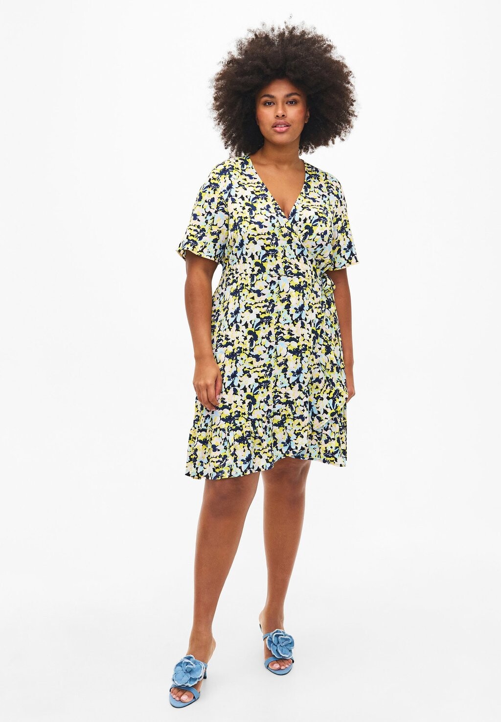 

Летнее платье FLORAL WRAP WITH SHORT SLEEVES Zizzi, желтый