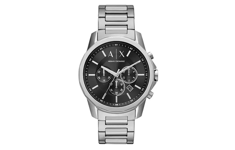 

ARMANI EXCHANGE Мужские часы AE с кварцевым механизмом, стальной браслет, 44 мм, черный циферблат
