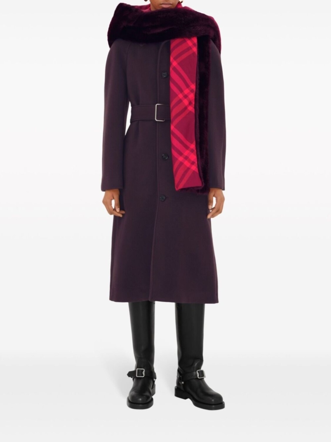 Burberry шарф из искусственного меха с капюшоном, красный — фото 3