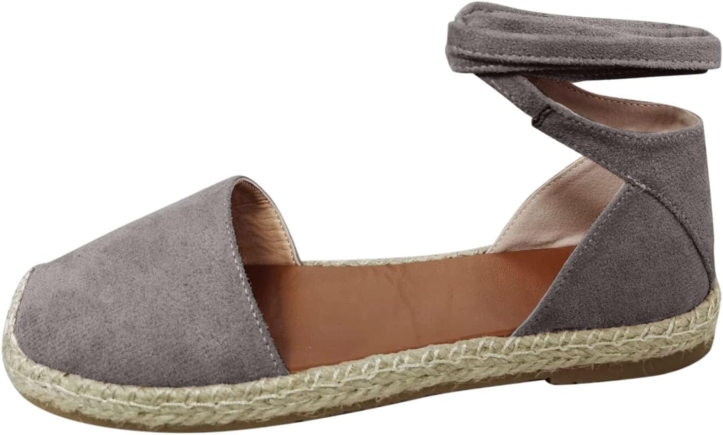 

Женские эспадрильи на плоской подошве, с закрытым носком и завязками на щиколотке, классические летние плоские туфли на шнуровке, слингбэк летние туфли, удобные сандалии для прогулок Generic, серый