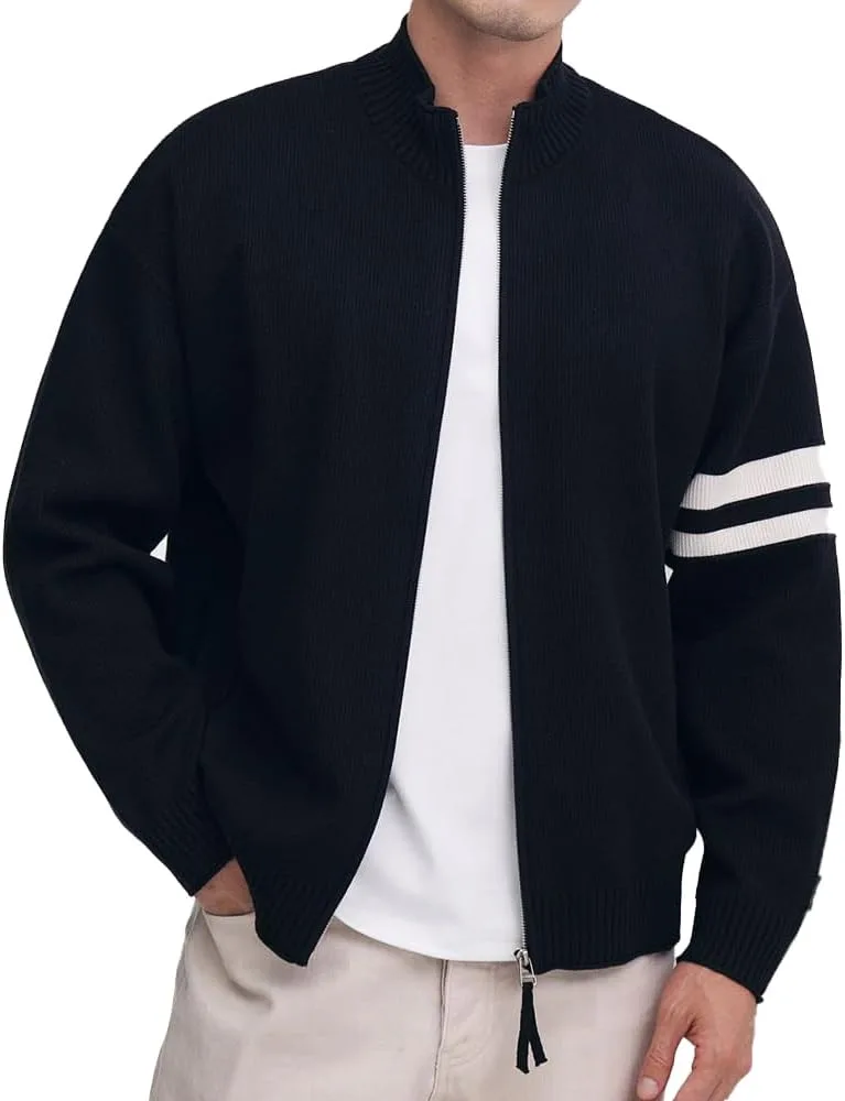 

Мужской свитер с воротником-стойкой на молнии — мягкая ткань из смеси модал