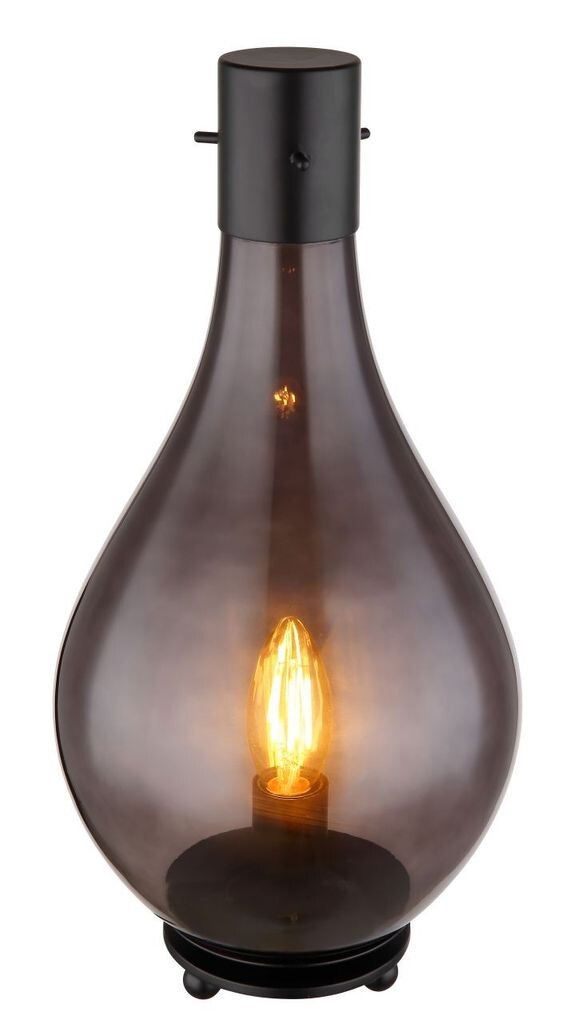 

Настольная лампа Globo Lighting, матовый черный металл, дымчатое стекло, черный кабель ПВХ, кулисный переключатель на кабеле, ø: 180 мм, В: 350 мм, длина кабеля 1800 мм, без 1x E14 40 Вт 230 В., темно-коричневый