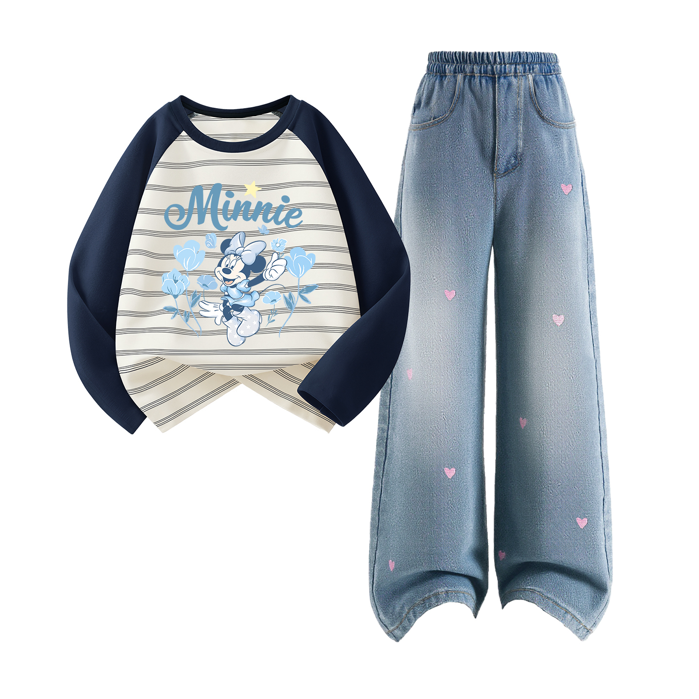 Детская повседневная спортивная одежда Disney, Di Meng Jie Blue White+Solid Color Sea Salt Blue — фото 4