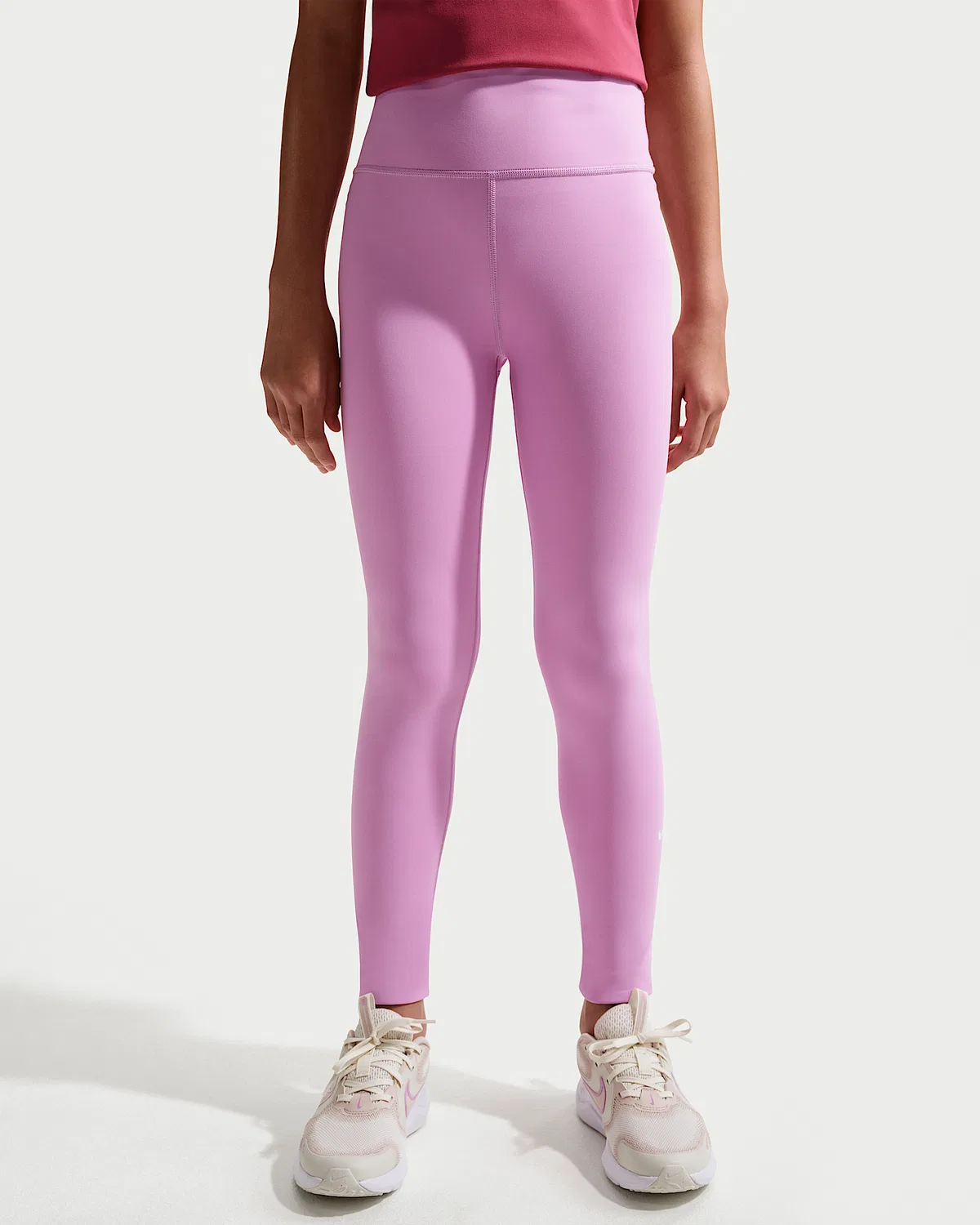 Большие детские (девочки) лосины Nike One Dri-FIT с высокой талией, Light Magenta/White — фото 2