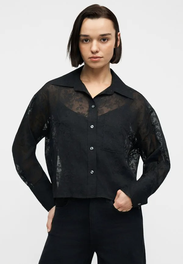 Прямая укороченная рубашка-блузка на пуговицах Gap, Black — фото 4