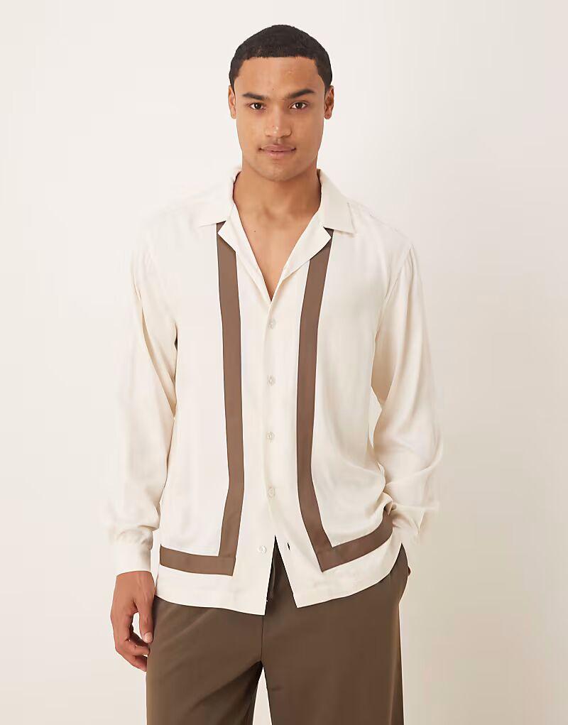 

Рубашка классического кроя с каймой кремового цвета Asos Design