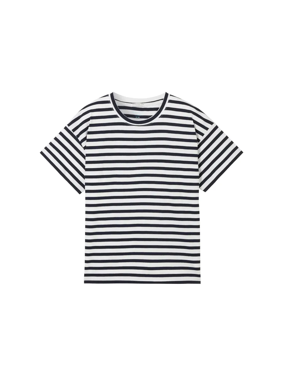 

Футболка TOM TAILOR с фирменной этикеткой, цвет Simple Navy White Stripe