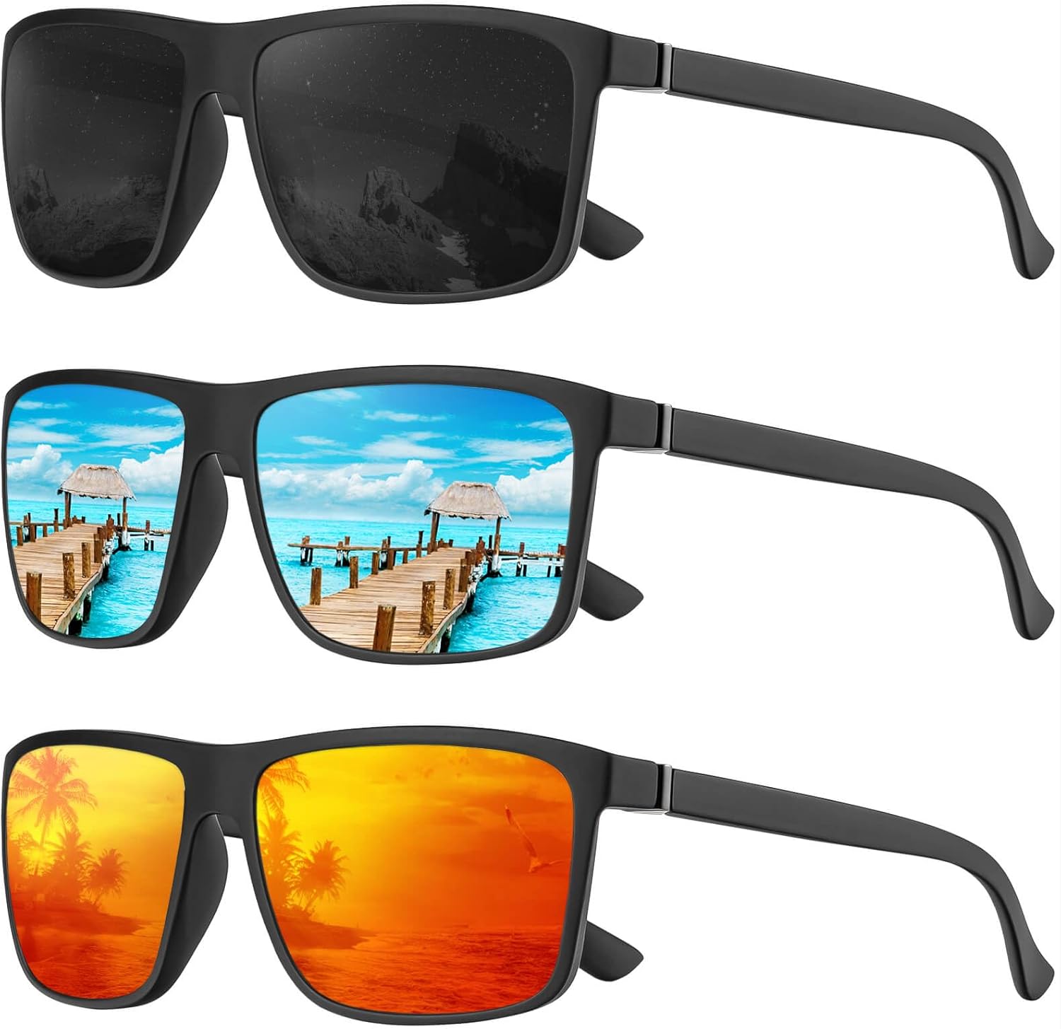 

Поляризованные солнцезащитные очки KALIYADI для мужчин и женщин, мужские солнцезащитные очки с защитой от УФ-излучения для вождения, рыбалки, гольфа (3 шт.), (3 Pack) Black/Ice Blue/Red