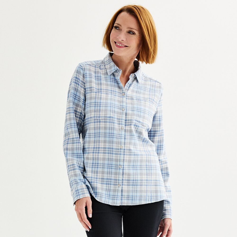 

Женская фланелевая рубашка в клетку Croft & Barrow Extra Soft, цвет Light Blue Plaid