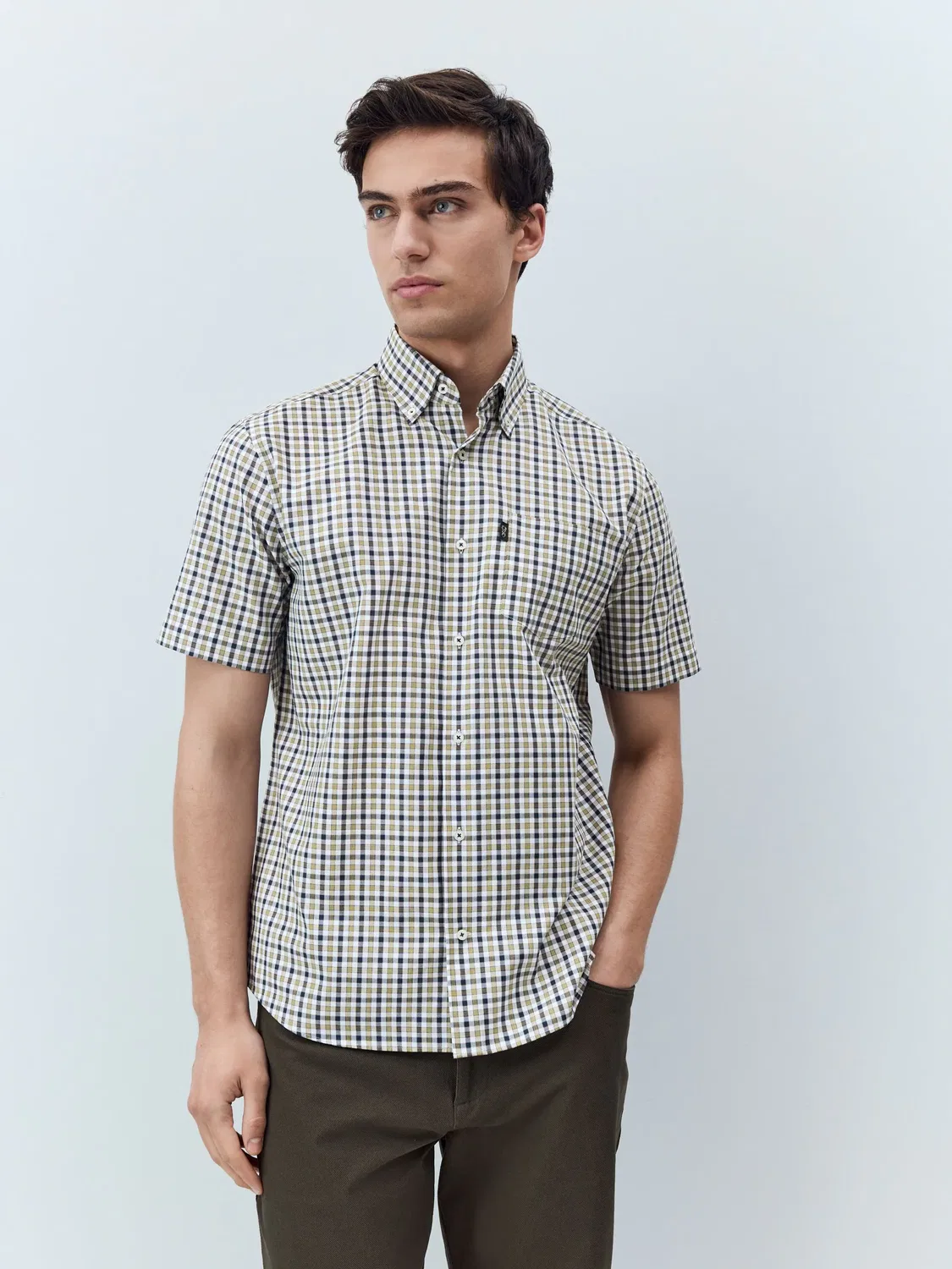 Рубашка оксфордская с коротким рукавом, Regular Fit Next, Navy/Neutral Gingham Check