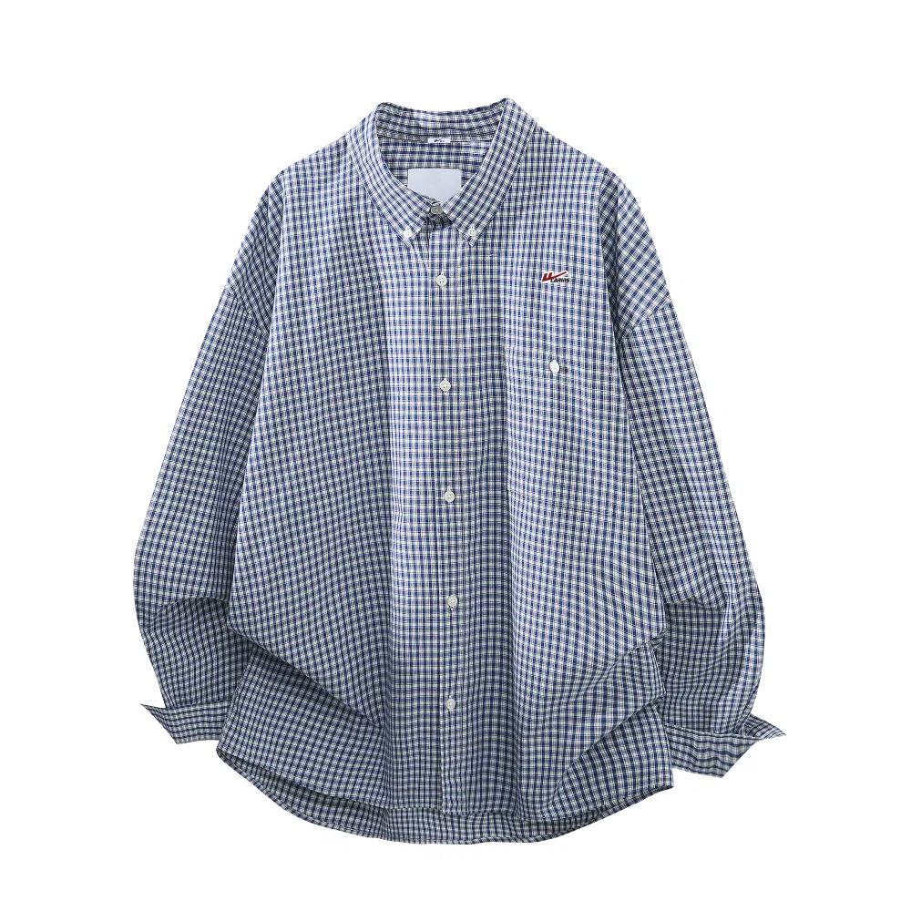 Детская рубашка с воротником в клетку Blue White Plaid (DIY Badge) WARRIOR
