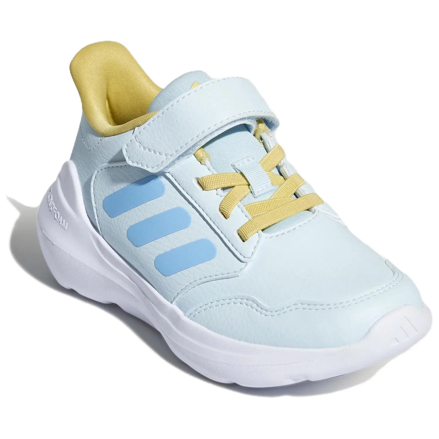 Детские беговые кроссовки с длинным шнурком Adidas, White/Glossy Finish Blue — фото 4