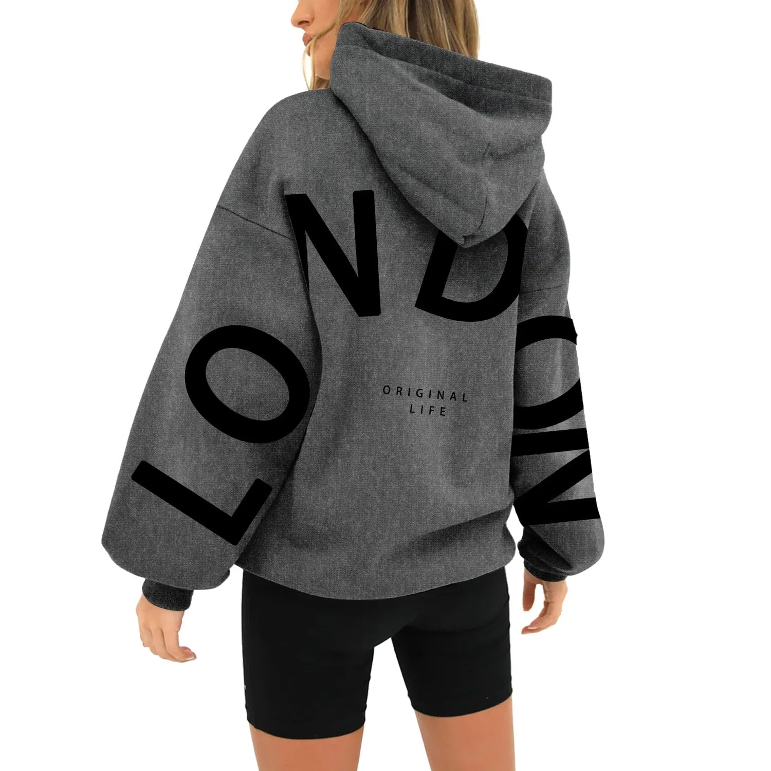 Женский худи с принтом London Oversized HUIFUAO, Dark Grey