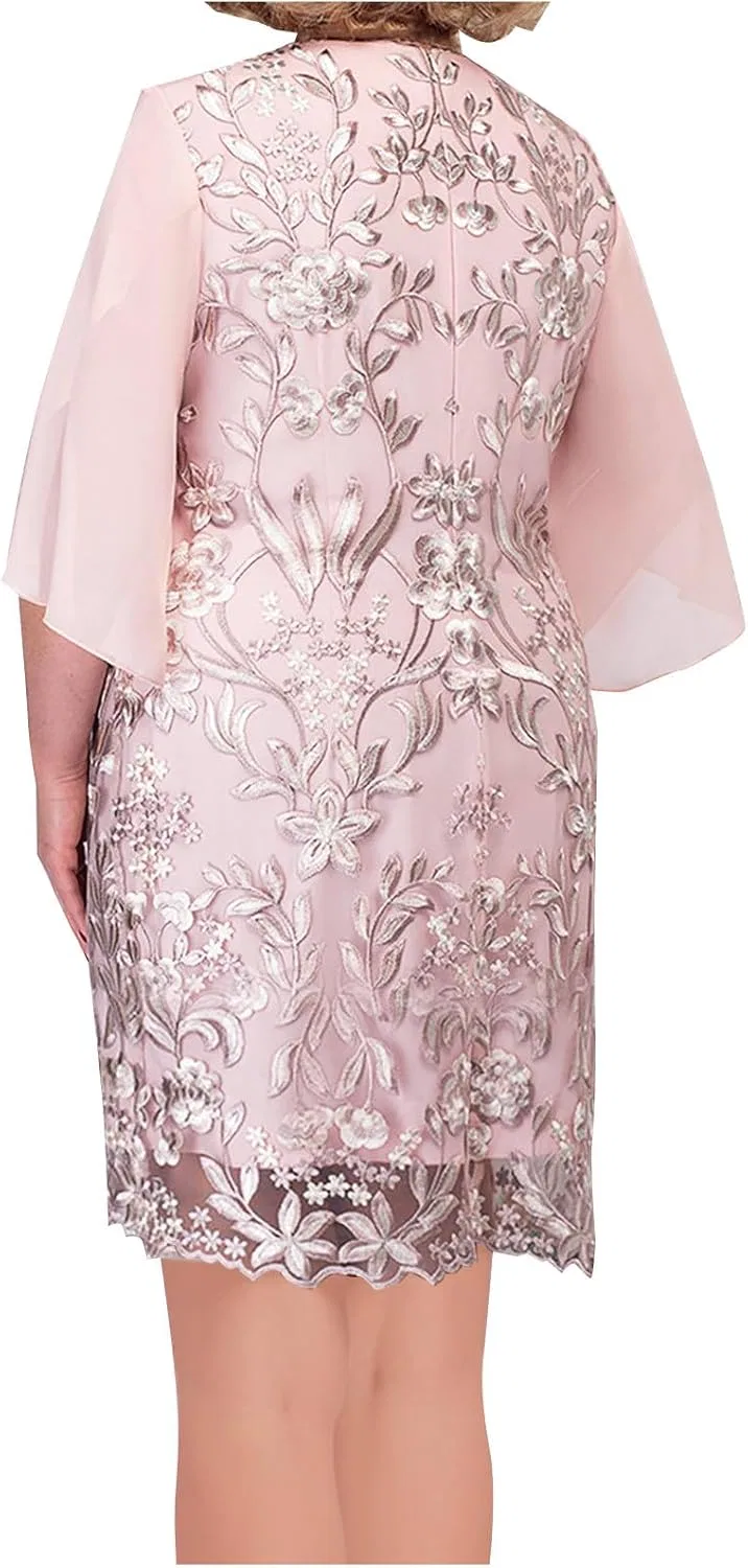 Женское мини-платье с вышивкой и кружевной отделкой, Pink — фото 4