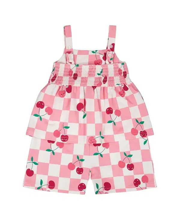 Детский комбинезон для девочек без рукавов с принтом Cherries Deux Par Deux, Pink Printed Cherries — фото 3