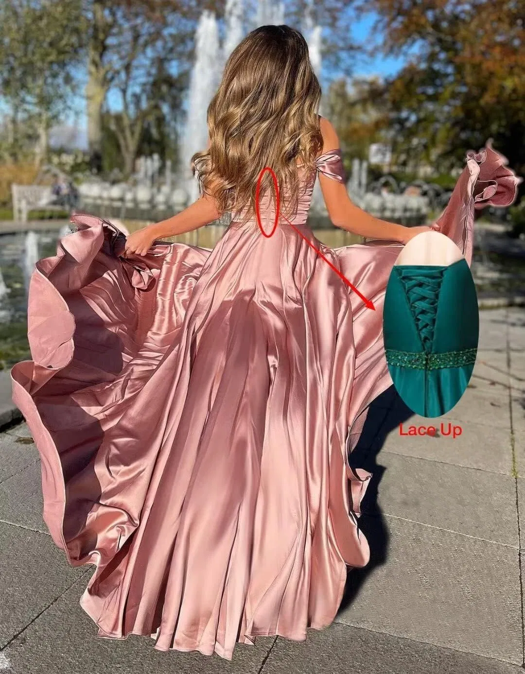 Женское атласное платье для подружки невесты с карманами A-line Off the Shoulder, Champagne — фото 2
