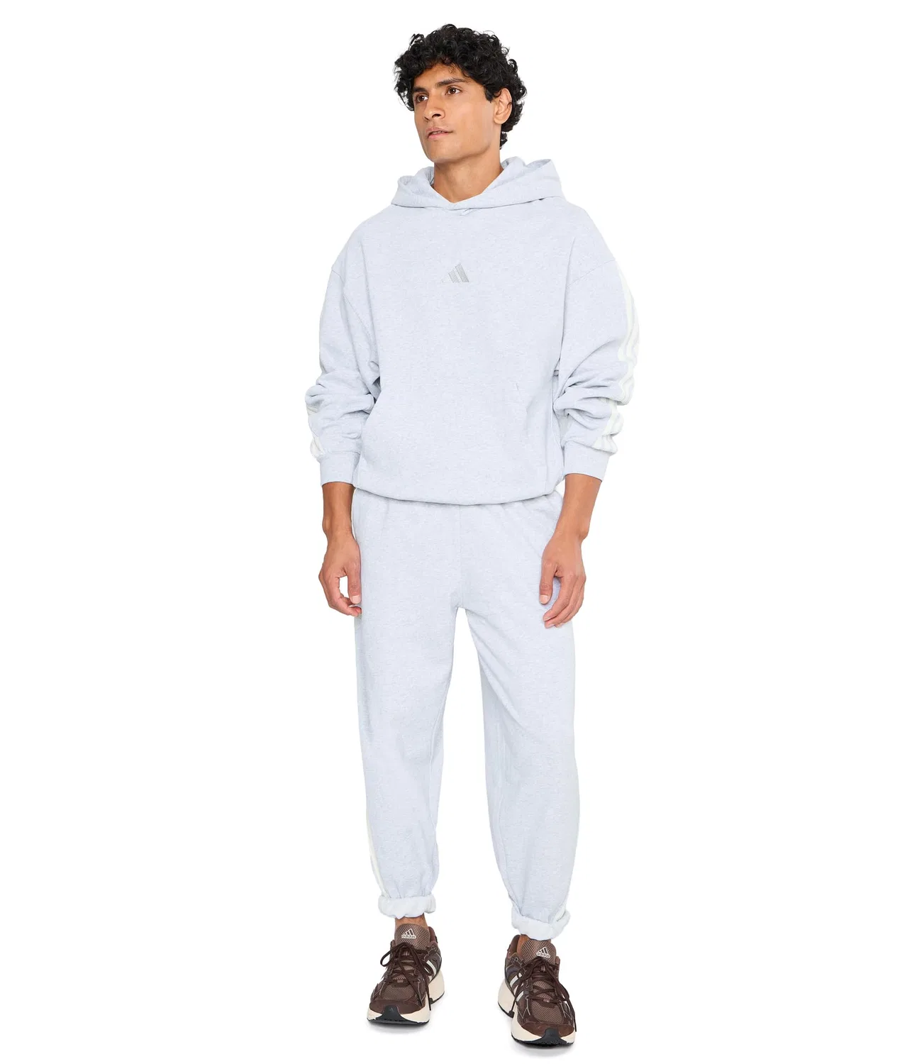 Комплект из 3 полосатых брюк с манжетами. Adidas, Light Grey Heather/Off-White — фото 2