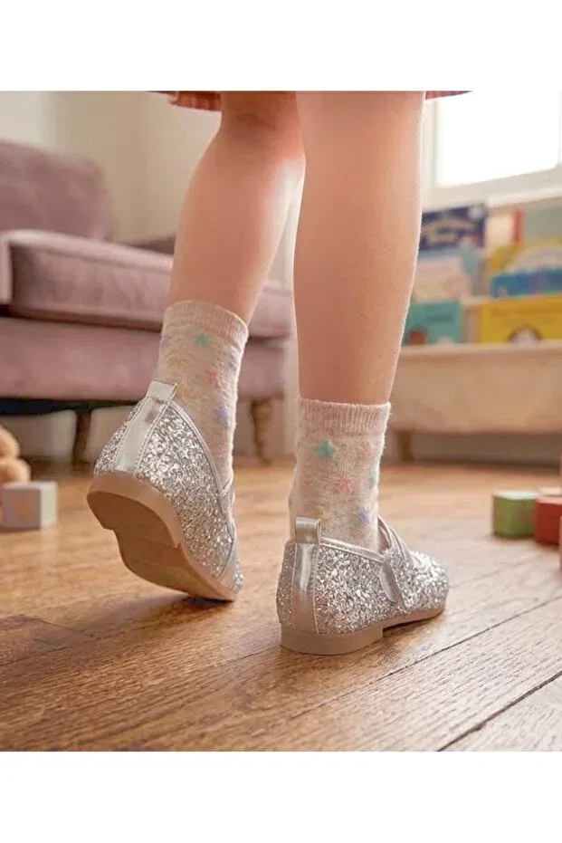 Детские балетки для девочек с принтом Surpie Shoes, Silver Sequins — фото 3