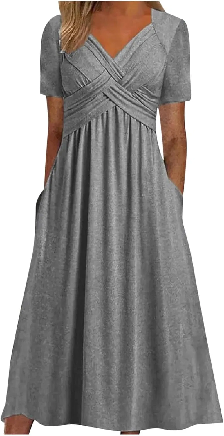 Женское летнее платье с V-образным вырезом Criss-Cross Front, Gray