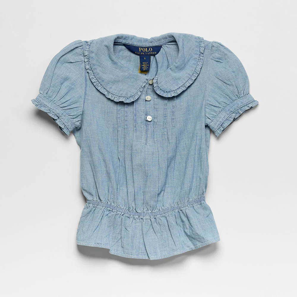 Женская блузка-рубашка Chambray с рюшами синего цвета от Polo Ralph Lauren Children