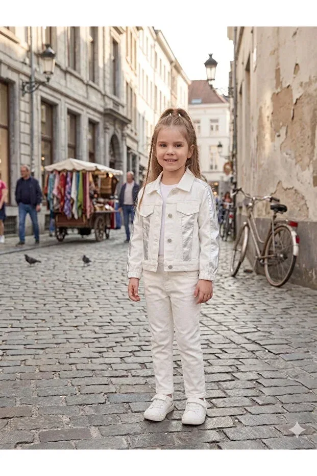 Детский джинсовый жакет для девочек белый A&Şik Butik, White — фото 2
