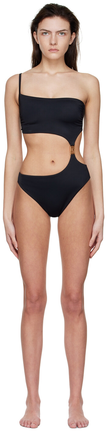 

Черный нейлоновый слитный купальник на одно плечо Versace Underwear