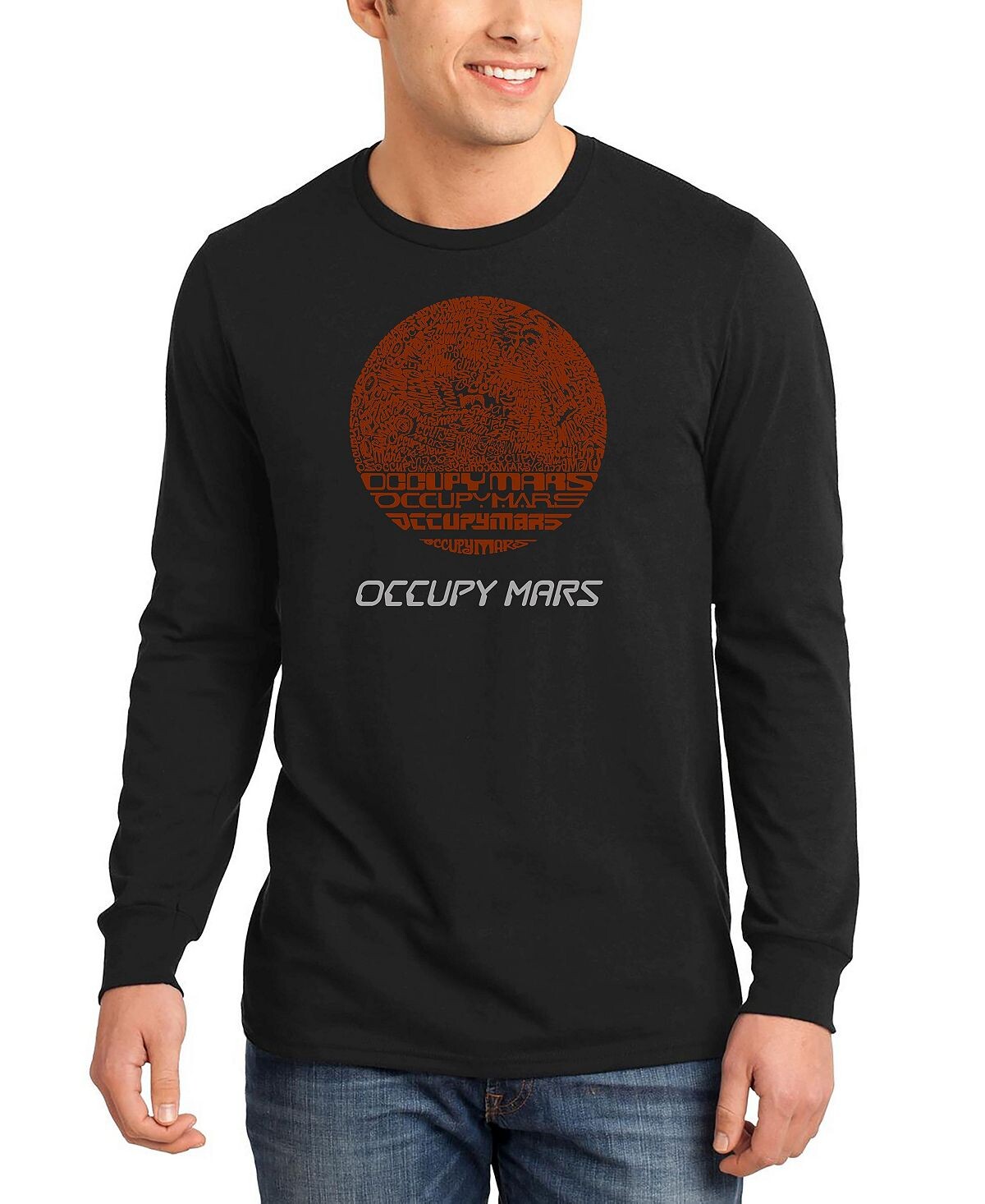

Мужская футболка с длинным рукавом occupy mars word art LA Pop Art, черный