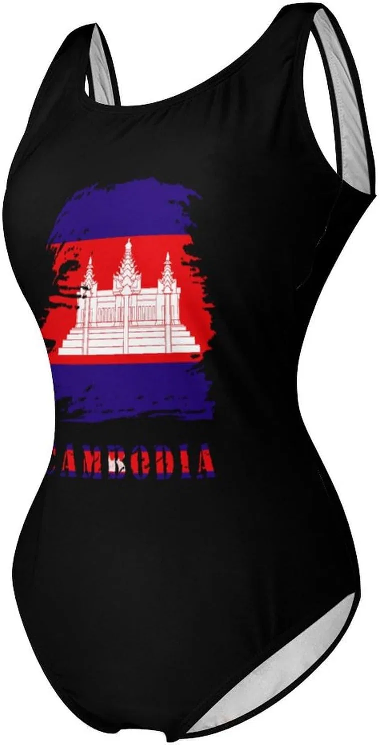 Женский цельный купальник с контролем живота Vintage Cambodian Flag, Vintage Cambodian Flag — фото 4